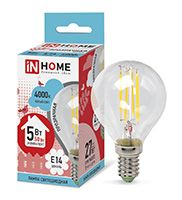 Филаментная cветодиодная лампа IN HOME Deco шар LED 5W G45 E14 (прозрачная) 4000K