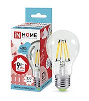 Филаментная cветодиодная лампа IN HOME Deco шар LED 9W A60 E27 (прозрачная) 4000K