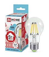 Филаментная светодиодная лампа IN HOME Deco шар LED 5W A60 E27 (прозрачная) 4000K