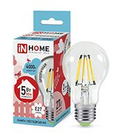 Филаментная светодиодная лампа IN HOME Deco шар LED 5W A60 E27 (прозрачная) 4000K