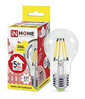 Филаментная светодиодная лампа IN HOME Deco шар LED 5W A60 E27 (прозрачная) 3000K