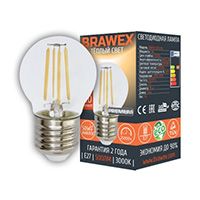 Филаментная светодиодная лампа BRAWEX Premium в форме шара LED 5W E27 (прозрачная) 3000K