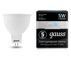Диммируемая светодиодная лампа Gauss MR16 LED 5W GU5.3 4100K