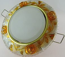 Встраиваемый светильник Ecola GX53 H4 LD7071 золото с подсветкой прозрачно-янтарные розы