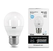 Светодиодная лампа Gauss Elementary шар LED 8W G45 E27 (матовая) 6500K