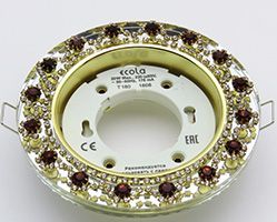 Встраиваемый светильник Ecola GX53 H4 хром с прозрачными и янтарными стразами корона