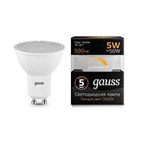 Диммируемая светодиодная лампа Gauss GU10 LED 5W (прозрачная) 3000K