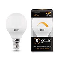 Диммируемая светодиодная лампа Gauss шар LED 7W G45 E14 (матовая) 3000K