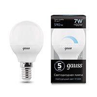 Диммируемая светодиодная лампа Gauss шар LED 7W G45 E14 (матовая) 4100K