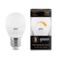 Диммируемая светодиодная лампа Gauss шар LED 7W G45 E27 (матовая) 3000K