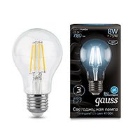 Филаментная светодиодная лампа Gauss шар LED 8W A60 E27 (прозрачная) 4100K