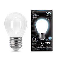 Филаментная cветодиодная лампа Gauss шар LED 5W G45 E27 (матовая) 4100K