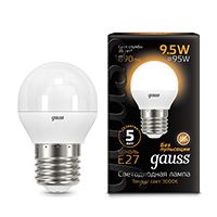 Светодиодная лампа Gauss шар LED 9,5W G45 E27 (матовая) 3000K