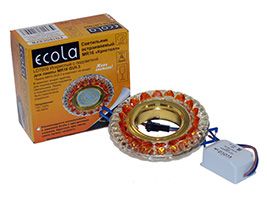 Встраиваемый светильник Ecola MR16 LD7009 золото с подсветкой прозрачно-янтарный кристалл