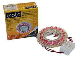 Встраиваемый светильник Ecola MR16 LD7009 хром с подсветкой прозрачно-розовый кристалл