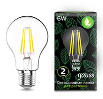 Филаментная лампа для растений Gauss A60 LED 6W E27 (прозрачная) сине-красного спектра