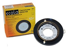 Встраиваемый светильник Ecola GX53 H4 LD5310 Glass черный хром с подсветкой и круглой черной вкладкой
