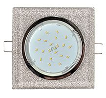 Встраиваемый светильник Ecola GX53 H4 LD5311 Glass хром с подсветкой и квадратной вкладкой серебряный блеск