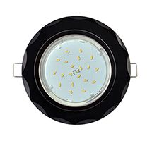 Встраиваемый светильник Ecola GX53 H4 5313 Glass черный хром с фасками на круглой черной вкладке