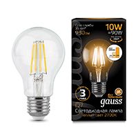 Филаментная светодиодная лампа Gauss шар LED 10W A60 E27 со ступенчатым диммированием (прозрачная) 2700K