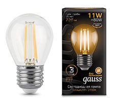 Филаментная светодиодная лампа Gauss шар LED 11W G45 E27 (прозрачная) 2700K