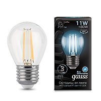 Филаментная светодиодная лампа Gauss шар LED 11W G45 E27 (прозрачная) 4100K