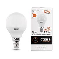 Светодиодная лампа Gauss Elementary шар LED 12W G45 E14 (матовая) 3000K