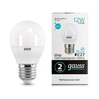 Светодиодная лампа Gauss Elementary шар LED 12W G45 E27 (матовая) 4100K